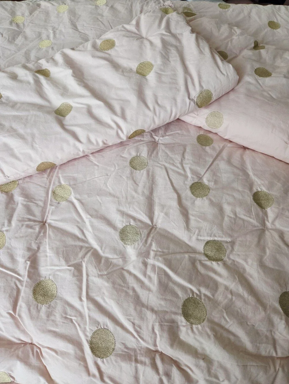 Pottery Barn Emily & Meritt Floral Duvet, Striped Shams + Gold Dot Quilt & Shams